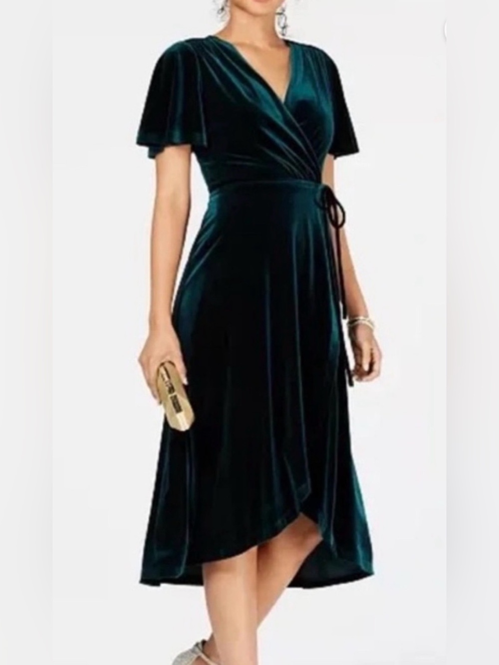 Velvet Wrap Midi Vince Camuto Dress - Deep Green